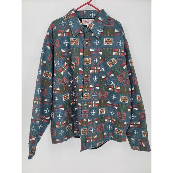 Bravo XL Mens Shirt Jacket Quilted Aztec Print Button Up Long Sleeve Shacket - Picture 2 of 5
